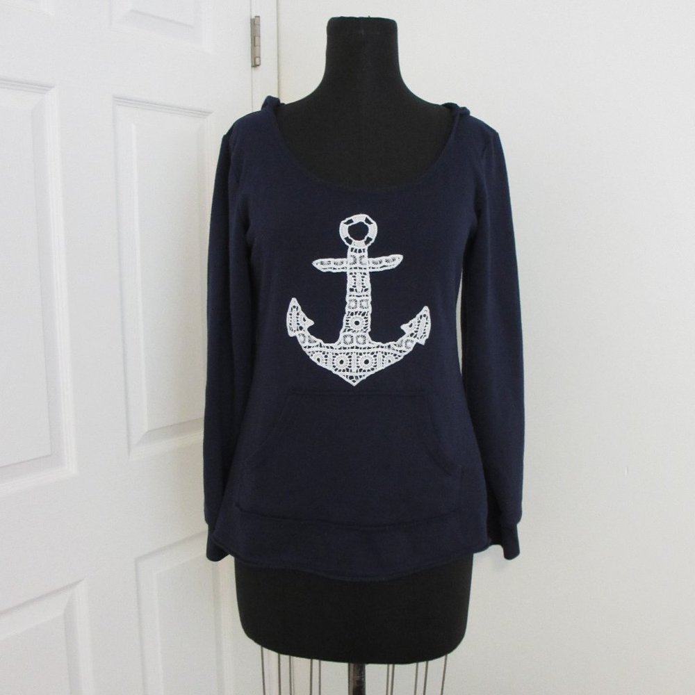 Rue21 Navy Anchor Hooded Pullover Medium